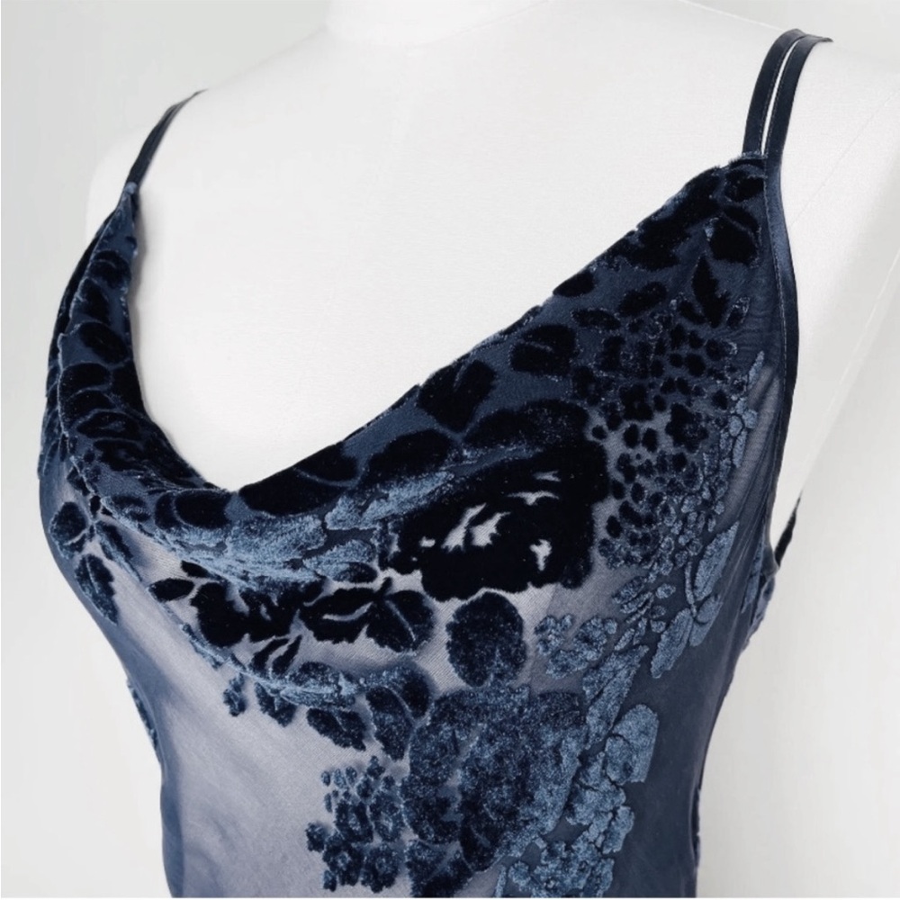 Vintage 90’s Y2K Silk Slip Dress Velvet Silk Dress Maxi Backless Dress Floral - Picture 2 of 8